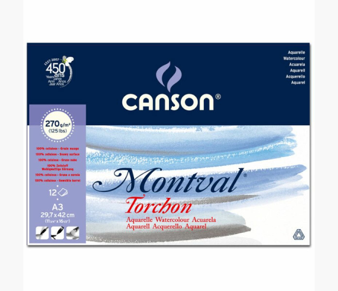 Canson Montval torchon akvarellblock 12st 270g A3 kuva