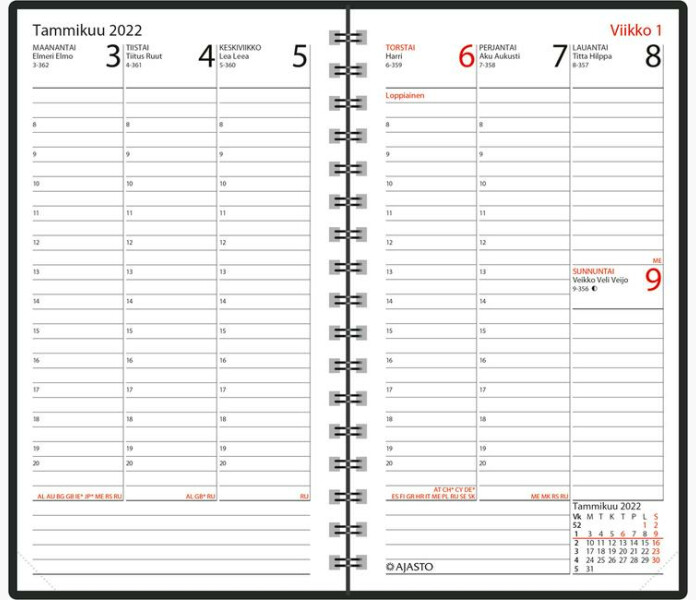 Ajasto Kalender Agenda 20221 kuva
