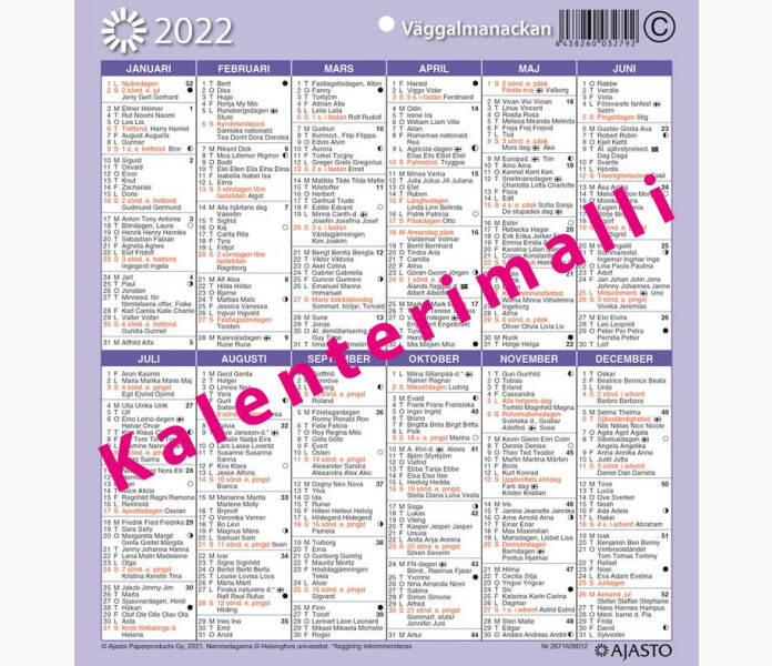 Ajasto Vaggalmanacka Seinaalmanakka 2022 kuva