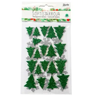 Soft stickers, glitter julgran, snöflinga, 40st kuva