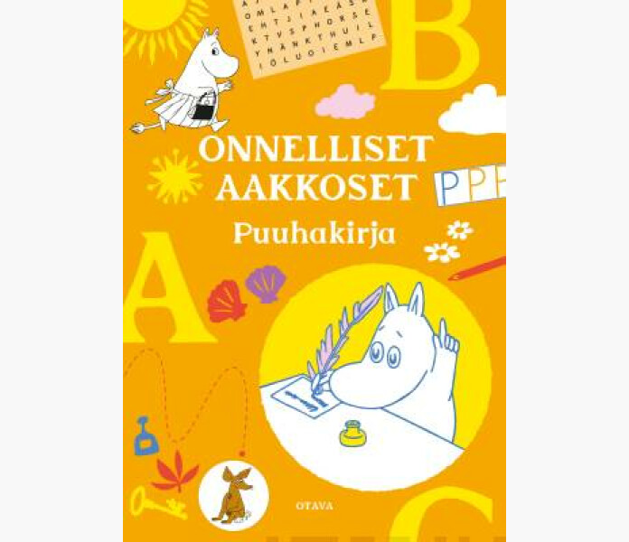 Muumit onnelliset aakkoset puuhakirja kuva