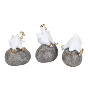 Höna på ägg vit/guld 3st 5,8cm Ruth Vetter image