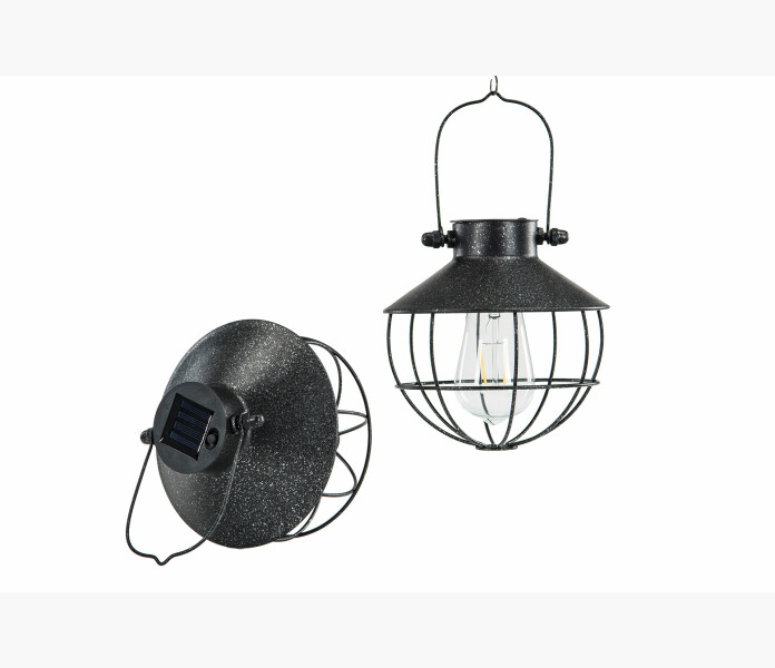 lampa solcell hang rund svart antik kuva