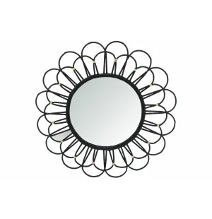 Spegel rund svart metall bambu 70x30cm image