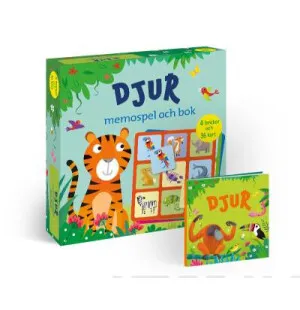 Djur, memospel och bok. kuva