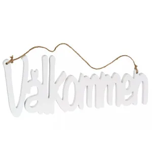 Välkommen skylt i trä 30x12cm, vit, hängande image