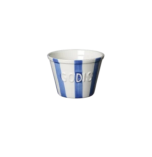 Bruka Design Godisskål blå vit text stripes image