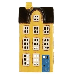 Ib Laursen lykthus gul med blå dörr kuva