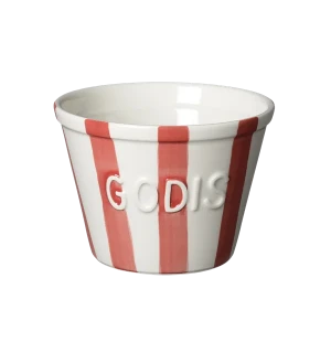 Bruka Design Godisskål röd/vit stripes vit text image