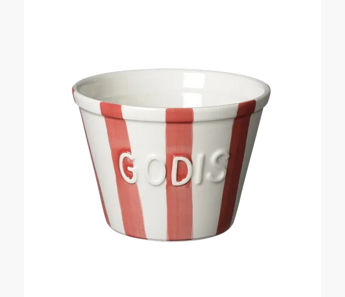 Godisskal Rod m vit text Stripes image