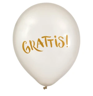 Ballong pärlvit m. texten Grattis, 6st image