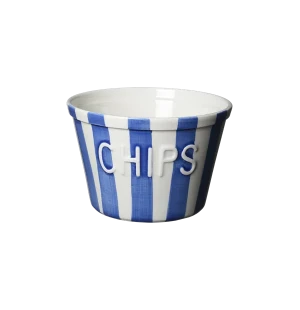 Bruka Design Chipsskål vit/blå stripes vit text image