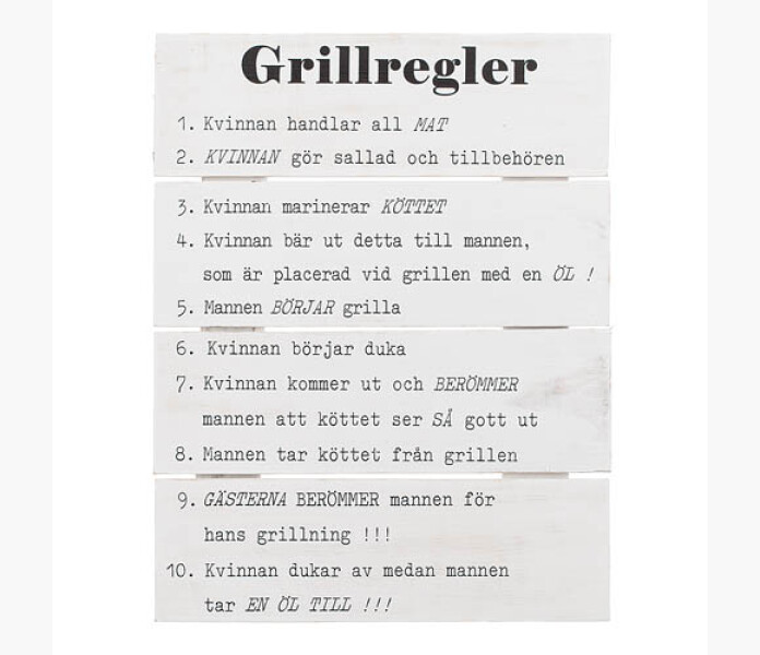 Tavla Grillregler vit tra 30x40cm kuva