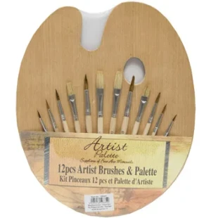 Palett med 12st olika penslar kuva