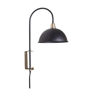 VÄGGLAMPA PELLE SVART MÄSSING image