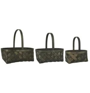 Korg i askträ svart M 23x28x29cm kuva