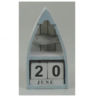 Kalender båt vit/ljusblå 20x9,5x5,5cm image