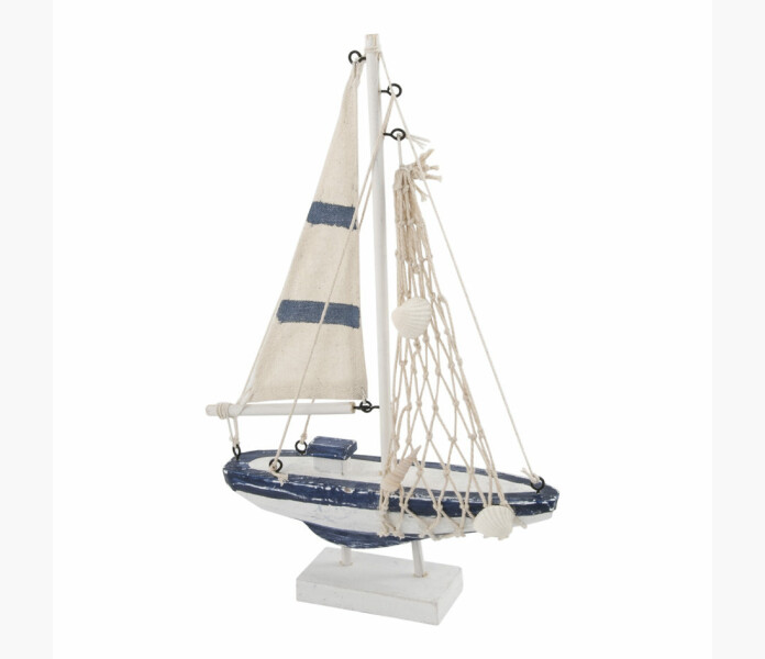 Bla vit Segelbat i tra med nat 27x18cm image